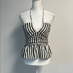 bishop + young Black and White Striped Aeries Halter Top S